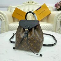 Louis Vuitton LV Unisex Montsouris BB Backpack Black Monogram Coated Canvas Cowhide Leather