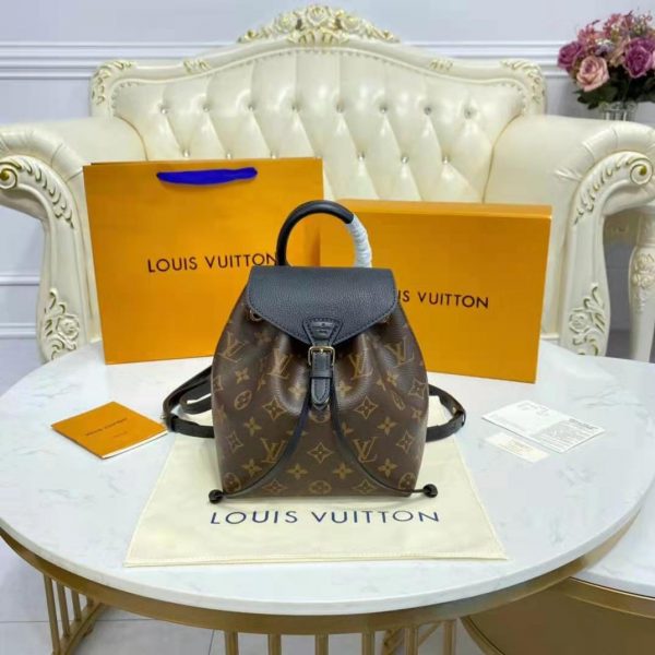 Louis Vuitton LV Unisex Montsouris BB Backpack Black Monogram Coated Canvas Cowhide Leather (8)