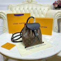 Louis Vuitton LV Unisex Montsouris BB Backpack Black Monogram Coated Canvas Cowhide Leather