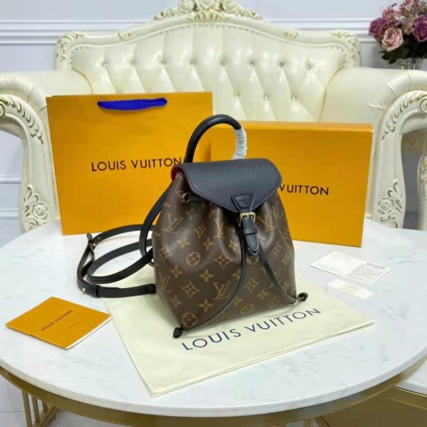 Louis Vuitton LV Unisex Montsouris BB Backpack Black Monogram Coated Canvas Cowhide Leather (9)
