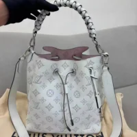 Louis Vuitton LV Unisex Muria Bucket Bag Snow White Mahina Perforated Calf Leather