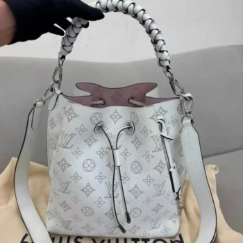 Louis Vuitton LV Unisex Muria Bucket Bag Snow White Mahina Perforated Calf Leather