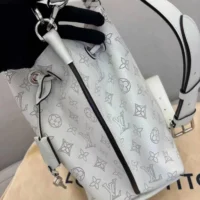 Louis Vuitton LV Unisex Muria Bucket Bag Snow White Mahina Perforated Calf Leather