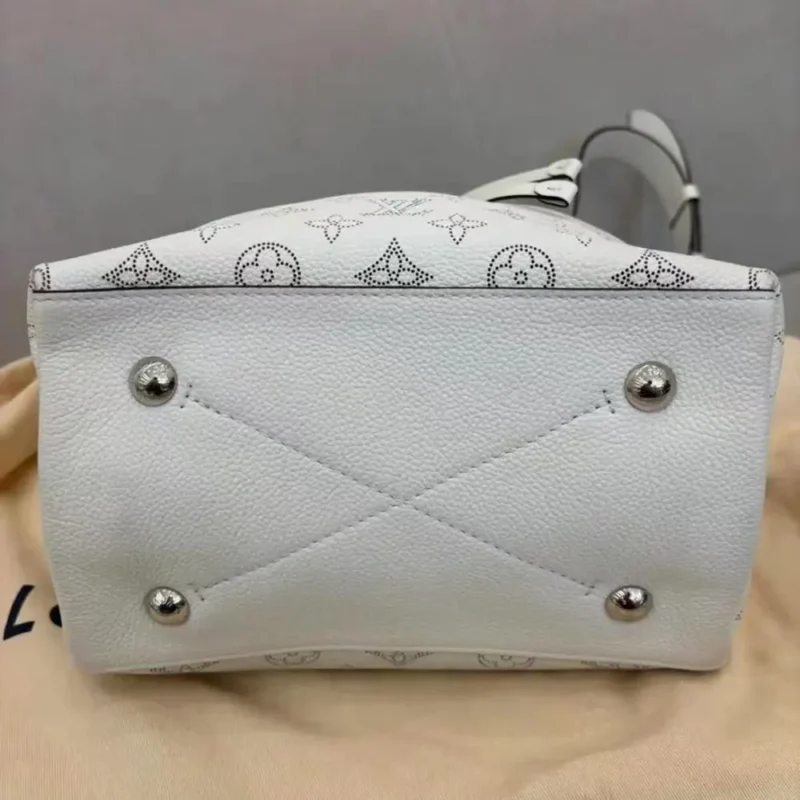 Louis Vuitton LV Unisex Muria Bucket Bag Snow White Mahina Perforated Calf Leather