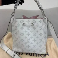 Louis Vuitton LV Unisex Muria Bucket Bag Snow White Mahina Perforated Calf Leather