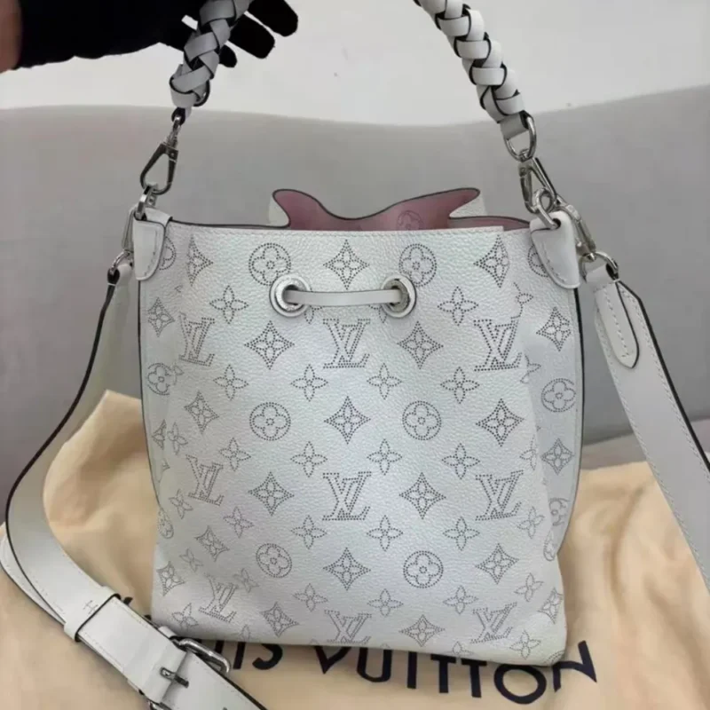 Louis Vuitton LV Unisex Muria Bucket Bag Snow White Mahina Perforated Calf Leather