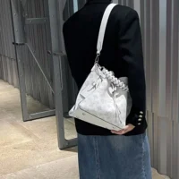 Louis Vuitton LV Unisex Muria Bucket Bag Snow White Mahina Perforated Calf Leather