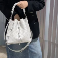 Louis Vuitton LV Unisex Muria Bucket Bag Snow White Mahina Perforated Calf Leather