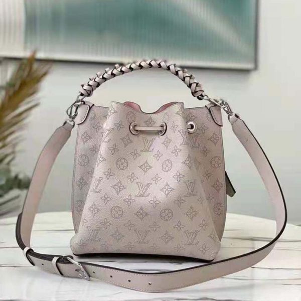 Louis Vuitton LV Unisex Muria Bucket Bag Snow White Mahina Perforated Calf Leather (9)