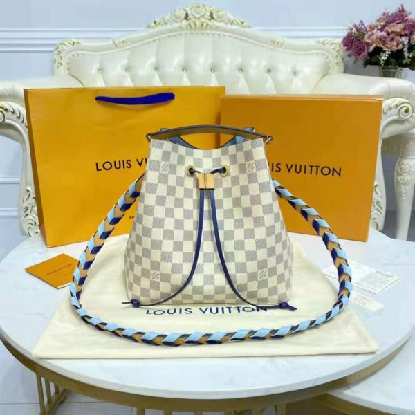 Louis Vuitton LV Unisex Néonoé MM Bucket Bag Blue Damier Azur Coated Canvas (2)