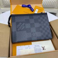 Louis Vuitton LV Unisex Pochette Voyage Gray Damier Graphite 3D Coated Canvas