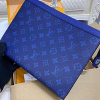 Louis Vuitton LV Unisex Pochette Voyage MM Taiga Cowhide Leather Monogram Eclipse Coated Canvas