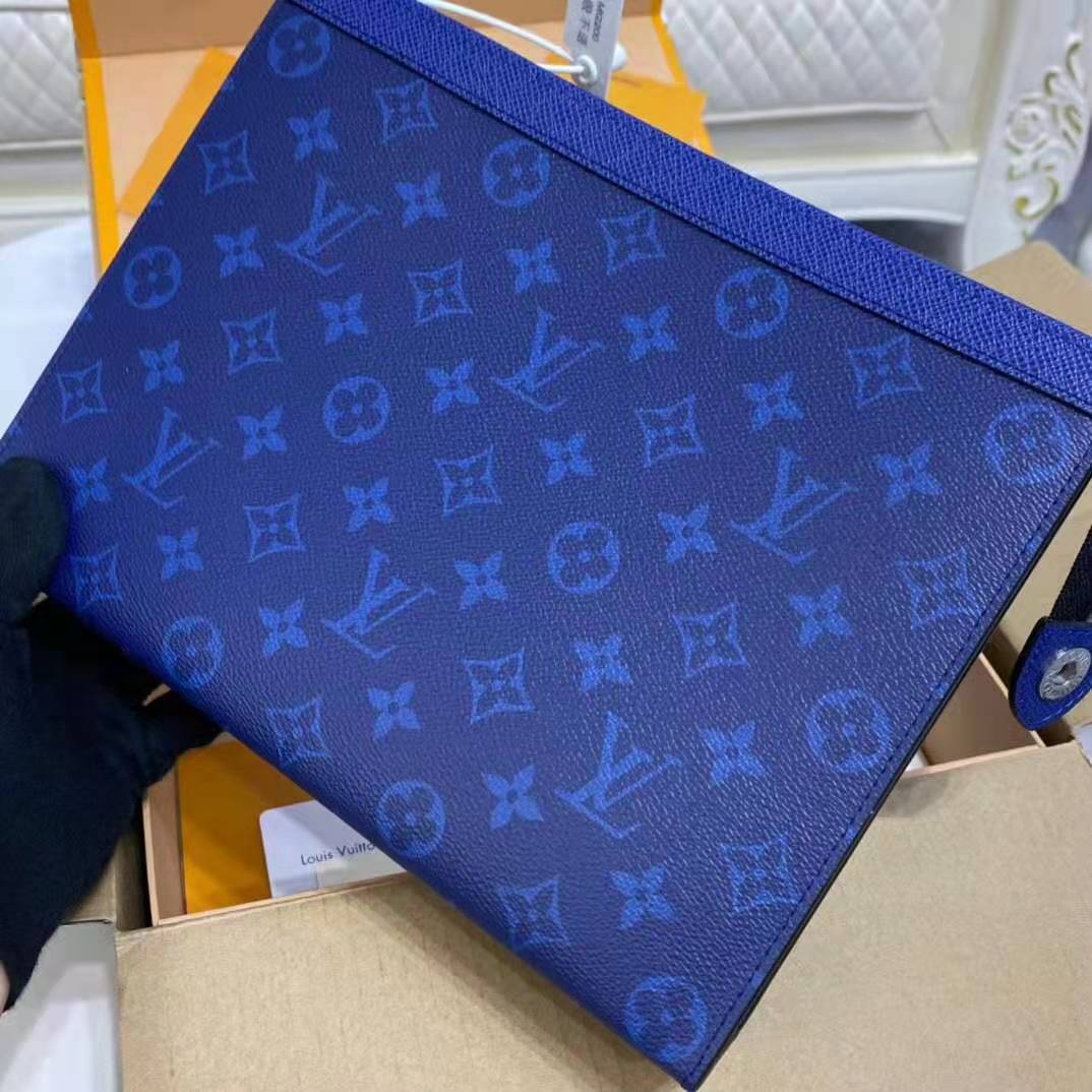 LV Pochette Voyage MM Taiga Leather Blue Lining - Kaialux