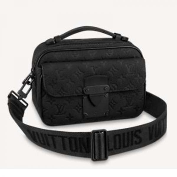 Louis Vuitton LV Unisex S Lock Messenger Black Monogram Embossed Taurillon Cowhide Leather