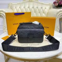 Louis Vuitton LV Unisex S Lock Messenger Black Monogram Embossed Taurillon Cowhide Leather