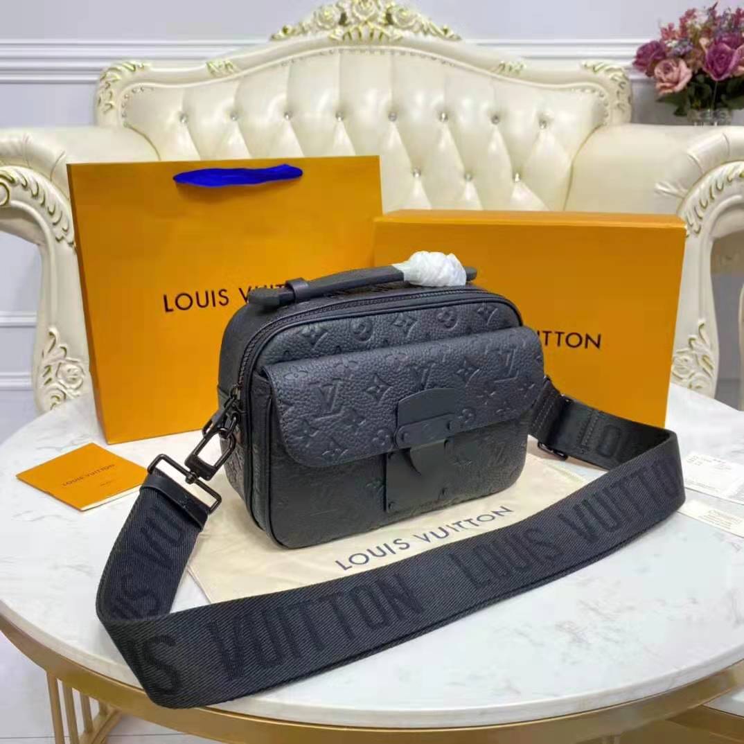 Louis Vuitton LV Unisex S Lock Messenger Black Monogram Embossed Taurillon  Cowhide Leather - LULUX