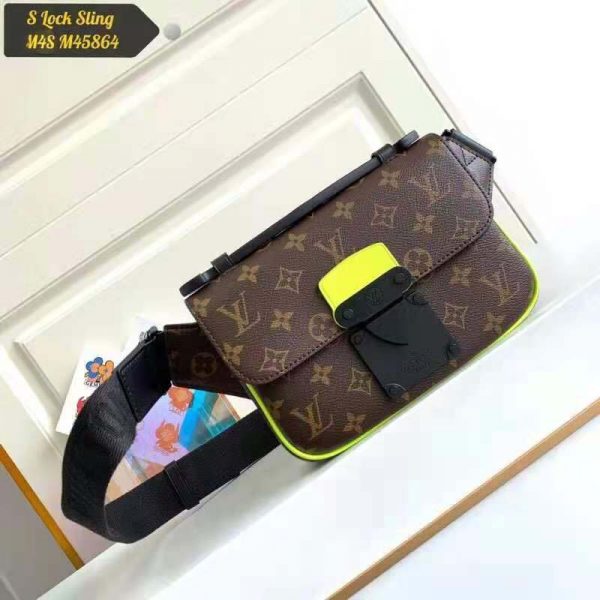Louis Vuitton LV Unisex S Lock Sling Bag Monogram Macassar Coated Canvas Epi Leather (5)
