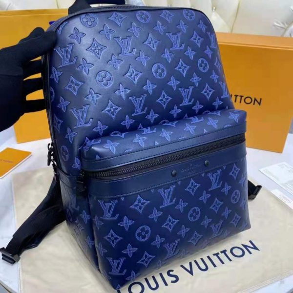 Louis Vuitton LV Unisex Sprinter Backpack Navy Blue Monogram Shadow Cowhide Leather (1)