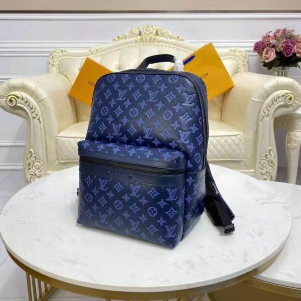 Louis Vuitton LV Unisex Sprinter Backpack Navy Blue Monogram Shadow Cowhide Leather (10)