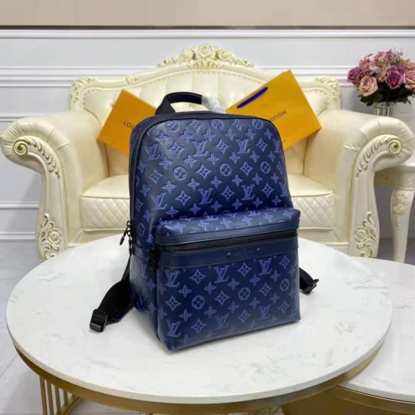 Louis Vuitton LV Unisex Sprinter Backpack Navy Blue Monogram Shadow Cowhide Leather (11)