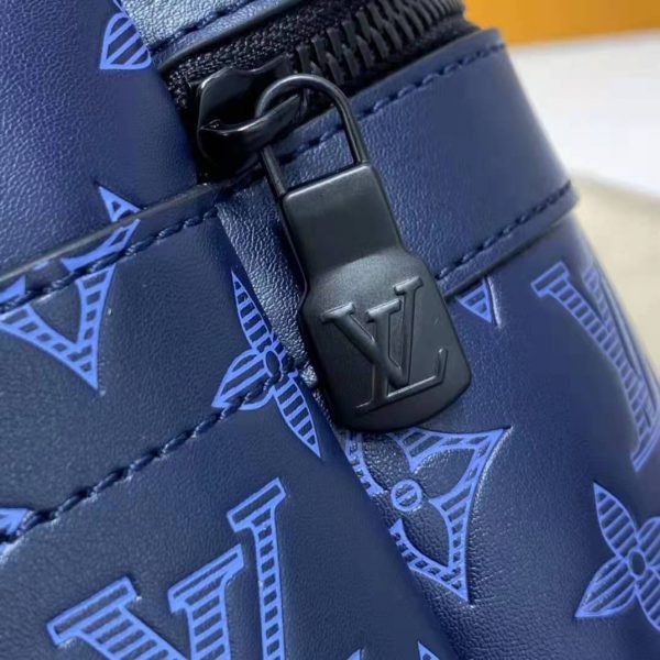 Louis Vuitton LV Unisex Sprinter Backpack Navy Blue Monogram Shadow Cowhide Leather (12)