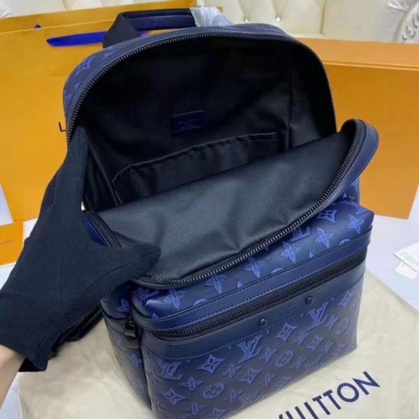 Louis Vuitton LV Unisex Sprinter Backpack Navy Blue Monogram Shadow Cowhide Leather (14)