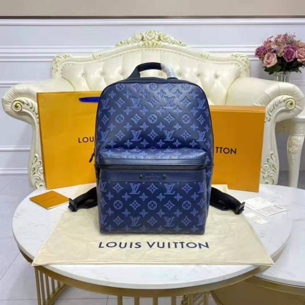 Louis Vuitton LV Unisex Sprinter Backpack Navy Blue Monogram Shadow Cowhide Leather (15)