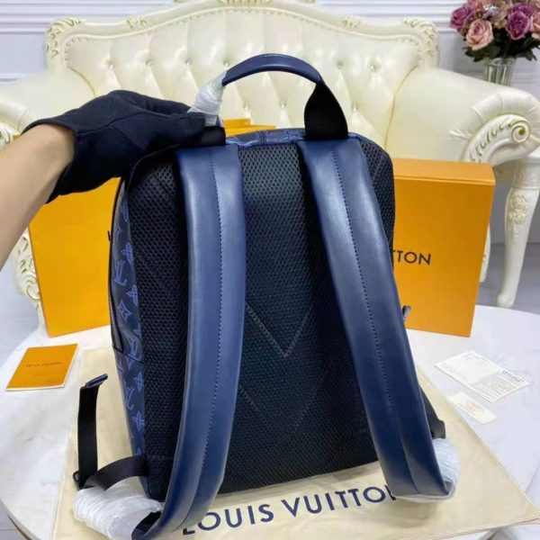 Louis Vuitton LV Unisex Sprinter Backpack Navy Blue Monogram Shadow Cowhide Leather (17)