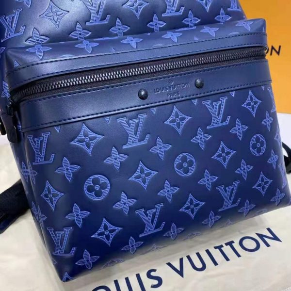 Louis Vuitton LV Unisex Sprinter Backpack Navy Blue Monogram Shadow Cowhide Leather (2)