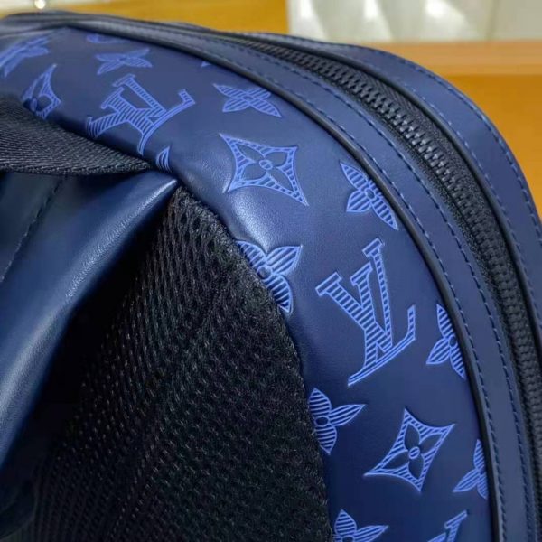 Louis Vuitton LV Unisex Sprinter Backpack Navy Blue Monogram Shadow Cowhide Leather (4)