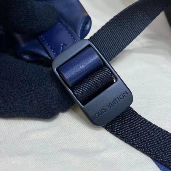 Louis Vuitton LV Unisex Sprinter Backpack Navy Blue Monogram Shadow Cowhide Leather (6)