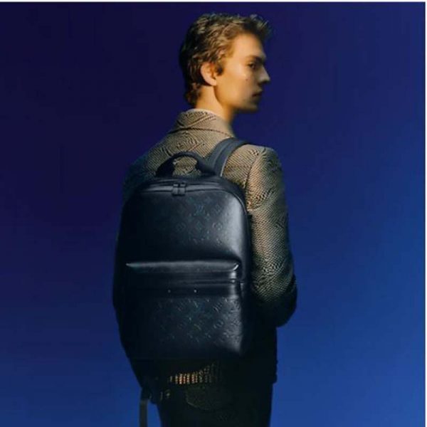 Louis Vuitton LV Unisex Sprinter Backpack Navy Blue Monogram Shadow Cowhide Leather (7)