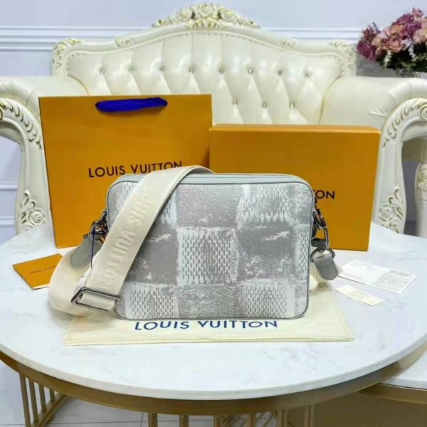 Louis Vuitton LV Unisex Trio Messenger Stone Gray Damier Salt Canvas Cowhide Leather (29)