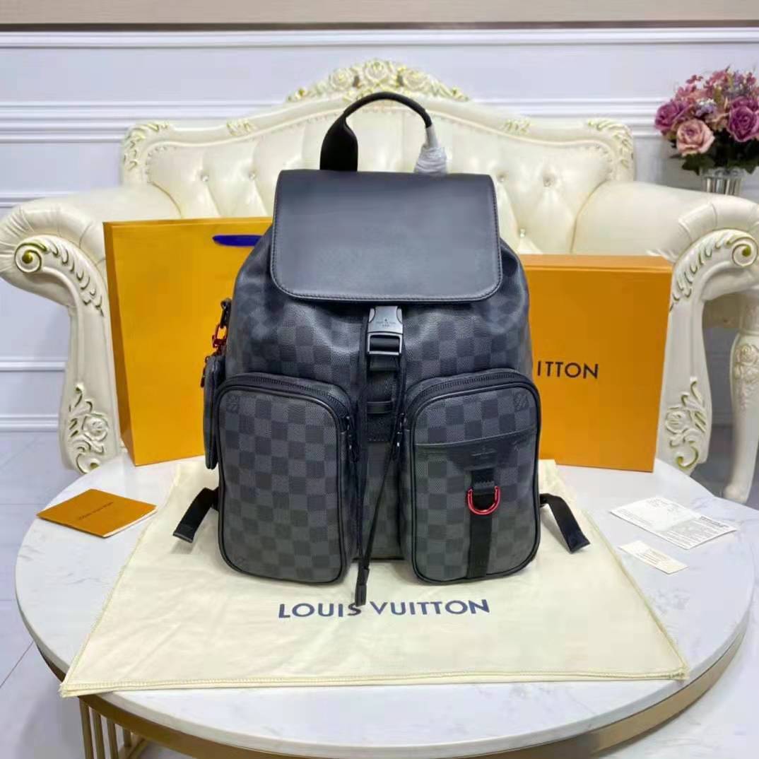LV LV Unisex Utility Backpack Damier Graphite Coated Canvas Cowhide Leather  in 2023