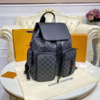 Louis Vuitton LV Unisex Utility Backpack Damier Graphite Coated Canvas Cowhide Leather