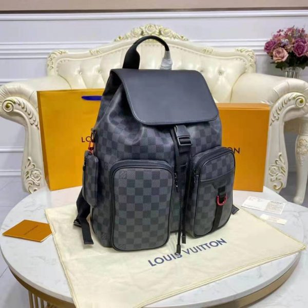Louis Vuitton LV Unisex Utility Backpack Damier Graphite Coated Canvas Cowhide Leather (7)