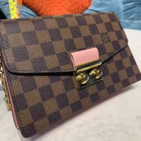 Louis Vuitton LV Women Croisette Chain Wallet Magnolia Pink Damier Ebene Coated Canvas