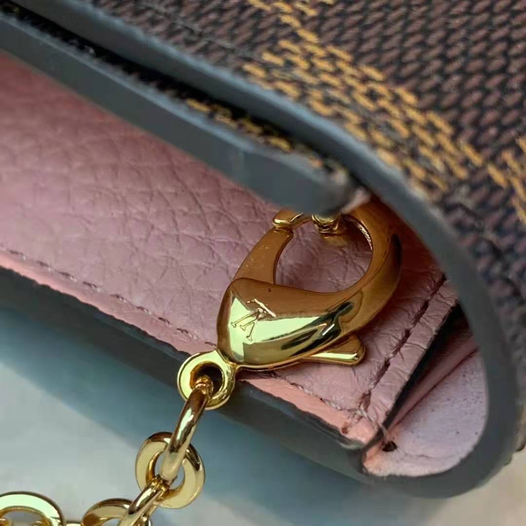 LV LV Women Croisette Chain Wallet Magnolia Pink Damier Ebene Coated Canvas  in 2023