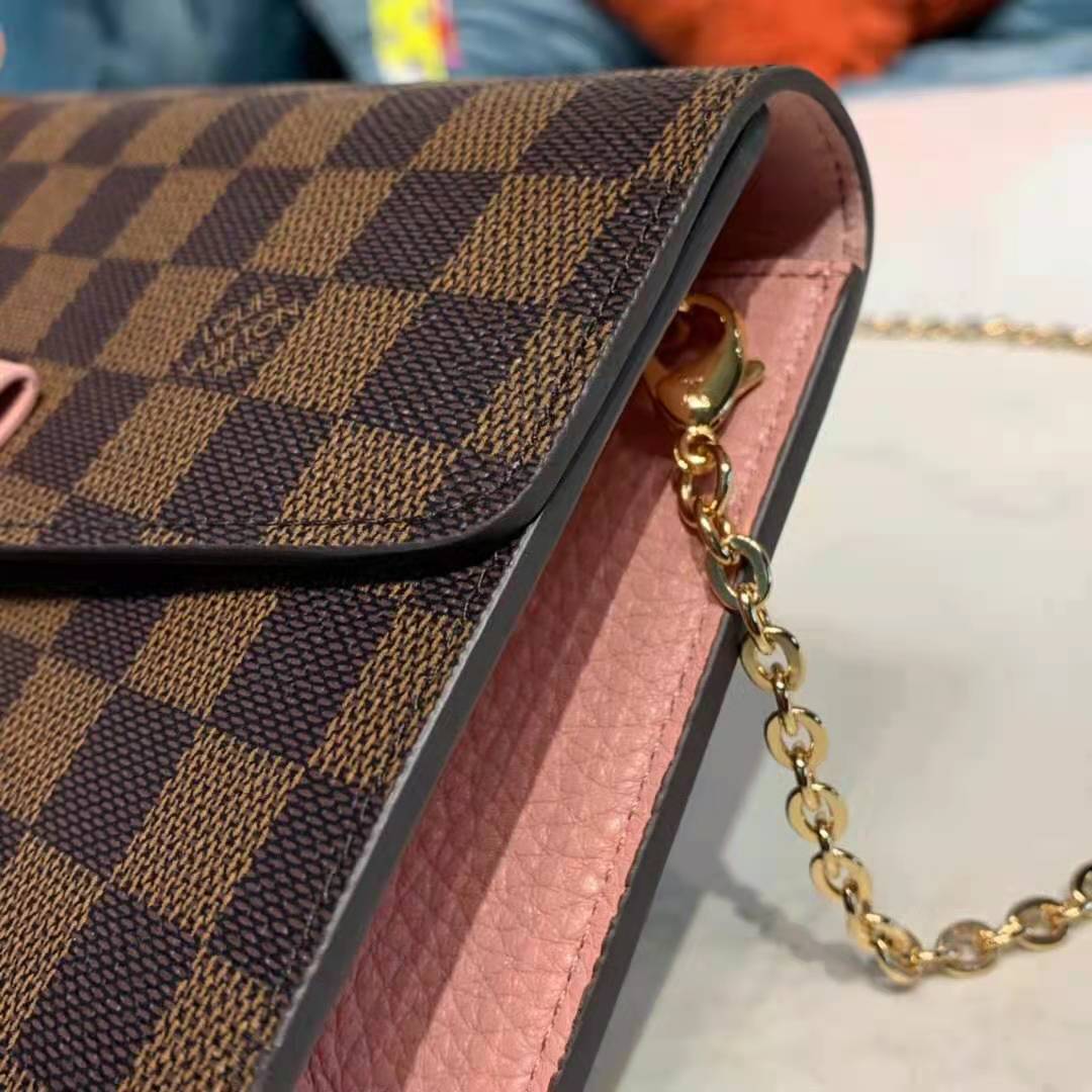 LV LV Women Croisette Chain Wallet Magnolia Pink Damier Ebene Coated Canvas  in 2023