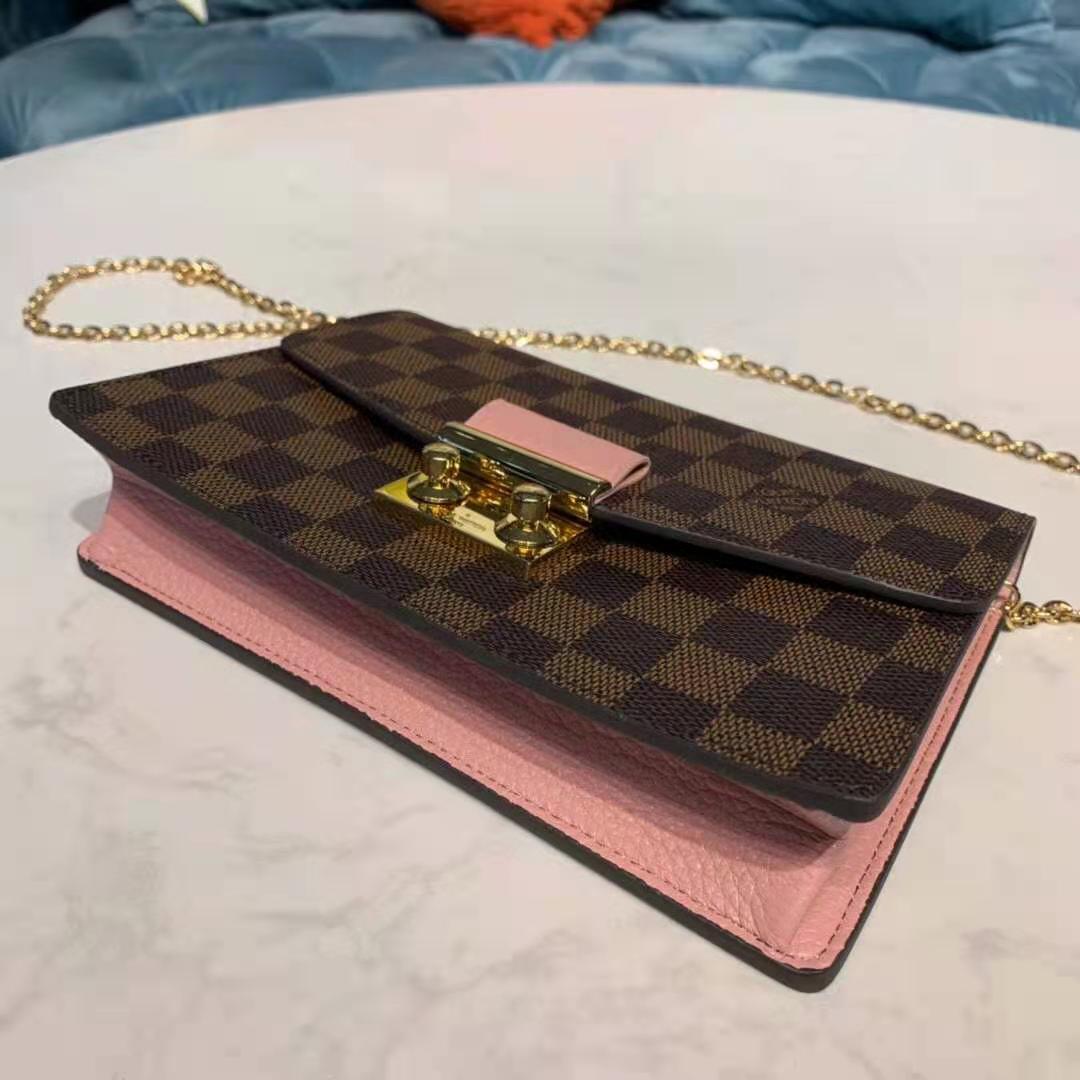 LV LV Women Croisette Chain Wallet Magnolia Pink Damier Ebene Coated Canvas  in 2023