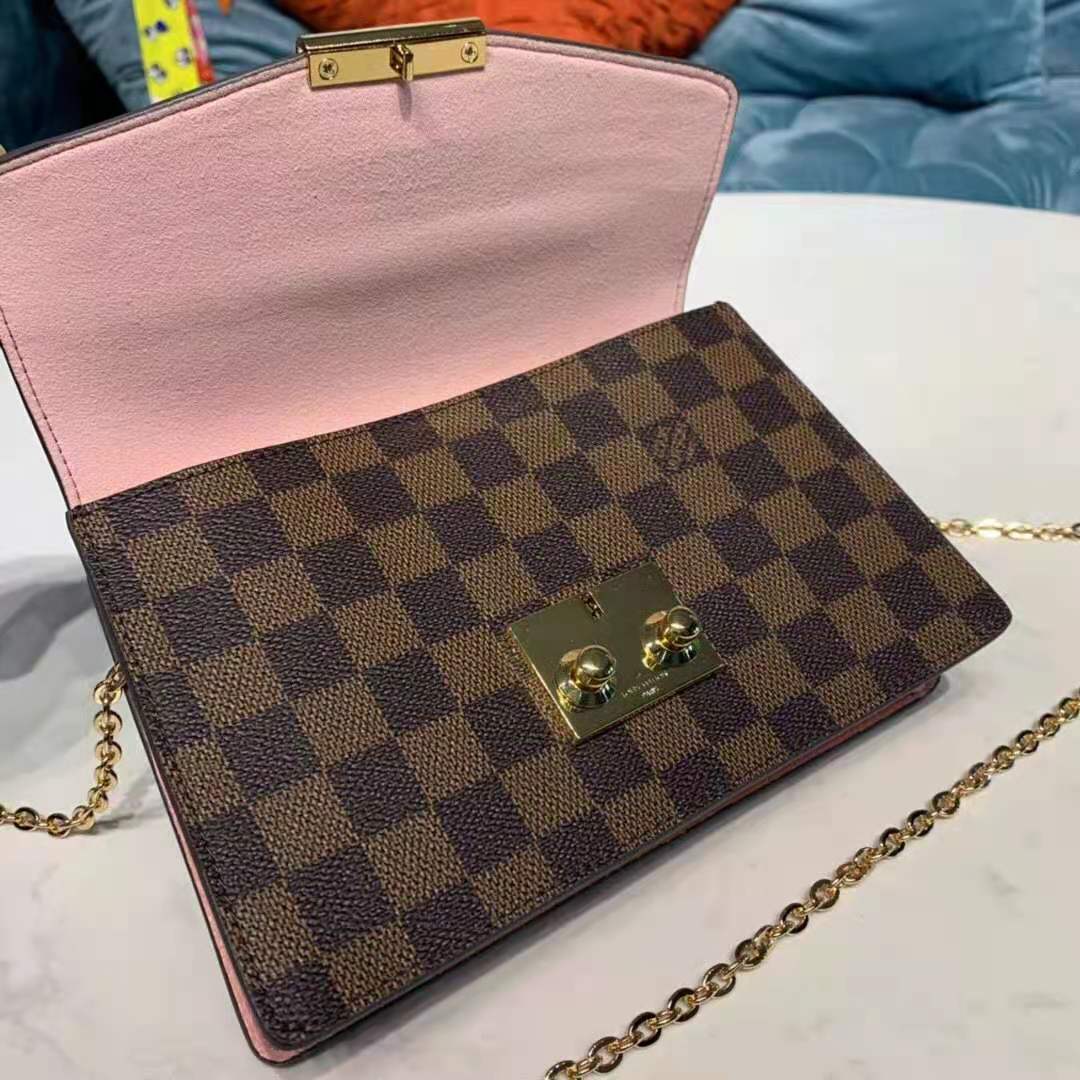 LV LV Women Croisette Chain Wallet Magnolia Pink Damier Ebene Coated Canvas  in 2023