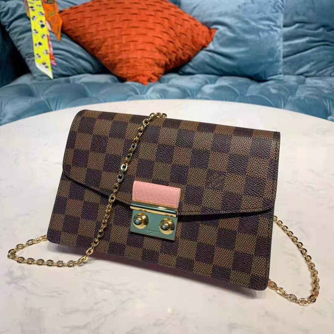 LOUIS VUITTON Damier Ebene Croisette Chain Wallet Magnolia 1161286