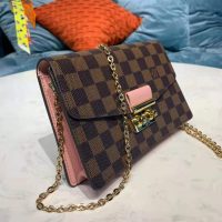 Louis Vuitton LV Women Croisette Chain Wallet Magnolia Pink Damier Ebene Coated Canvas