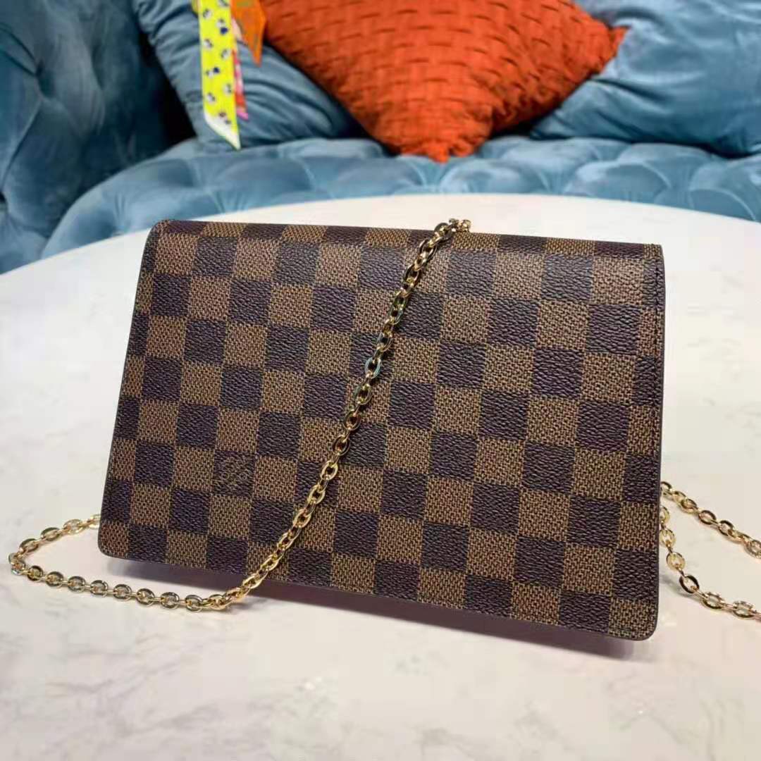 Louis Vuitton Damier Ebene Magnolia Pink Croisette Chain Wallet Bag