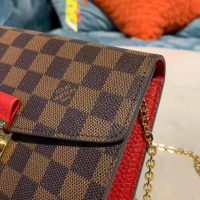 Louis Vuitton LV Women Croisette Chain Wallet Scarlet Red Damier Ebene Coated Canvas