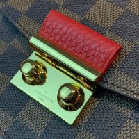 Louis Vuitton LV Women Croisette Chain Wallet Scarlet Red Damier Ebene Coated Canvas