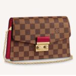 Louis Vuitton LV Damen Croisette Chain Wallet Scharlachrot Damier Ebene Coated Canvas