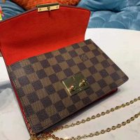 Louis Vuitton LV Women Croisette Chain Wallet Scarlet Red Damier Ebene Coated Canvas