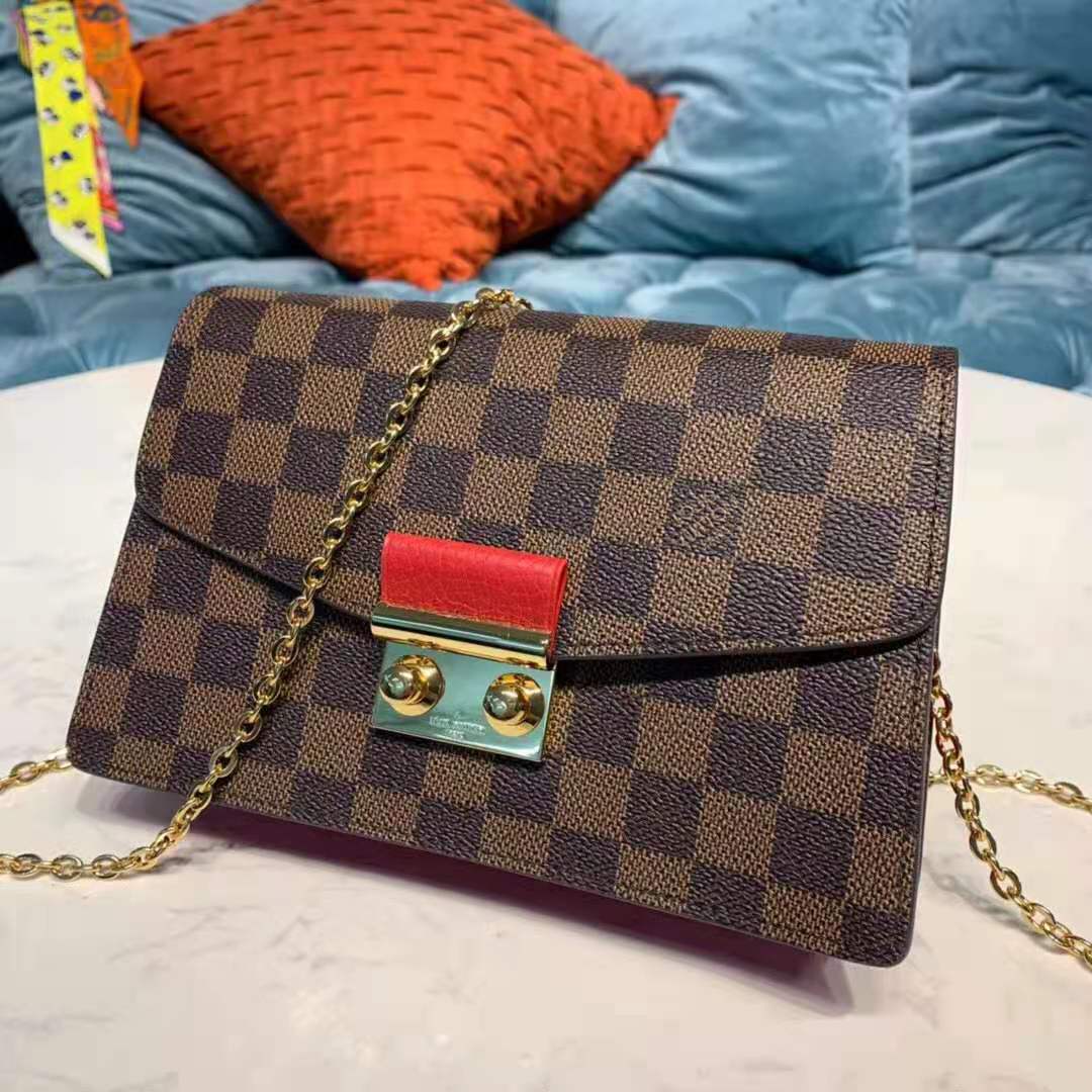 LV LV Women Croisette Chain Wallet Magnolia Pink Damier Ebene Coated Canvas  in 2023