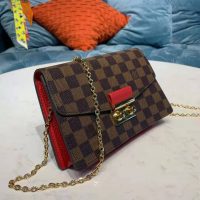 Louis Vuitton LV Women Croisette Chain Wallet Scarlet Red Damier Ebene Coated Canvas